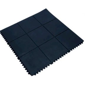 Black Plain Rubber Solid Top Interlock Floor Protection Mat - 100% Nitrile